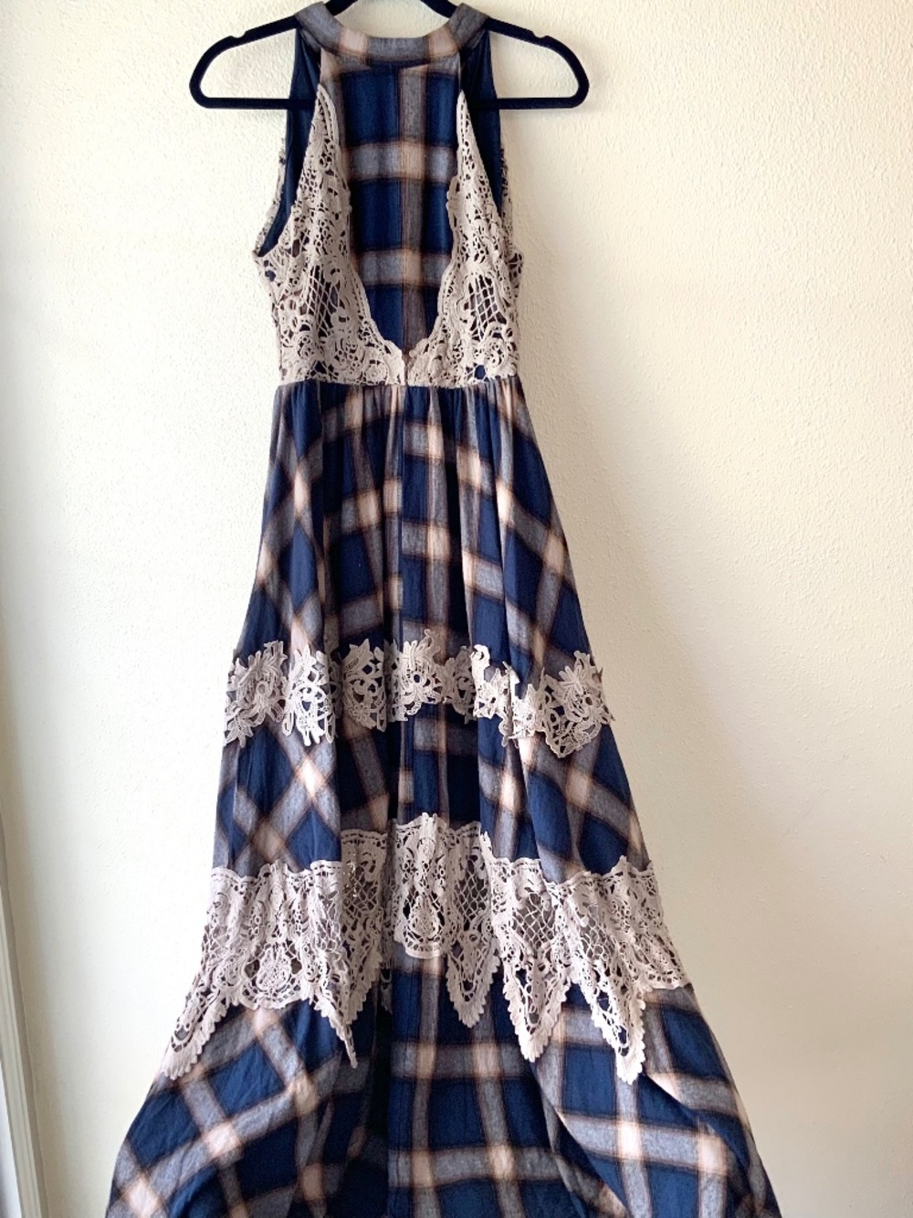 NEW! JoyFolie Alondra Full Circle Dress Size Small Prairie Lace Halter Blue